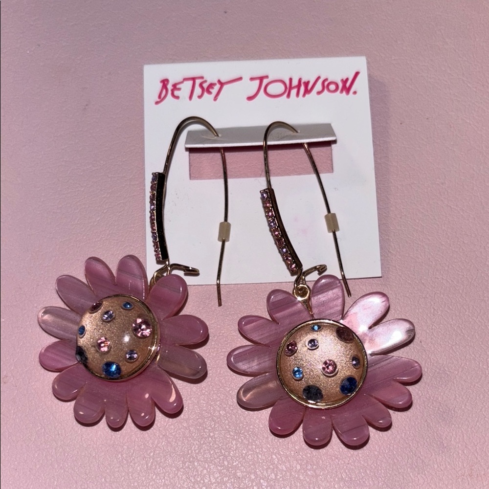 Betsey Johnson Pink Flower Earrings